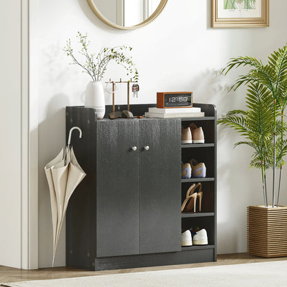 HOMCOM Shoe Cabinet with 2 Doors - Slim Shoe Rack with Adjustable Shelves for 12 Pairs of Shoes for Hallway and Entrance Area 83x30x90 cm Black