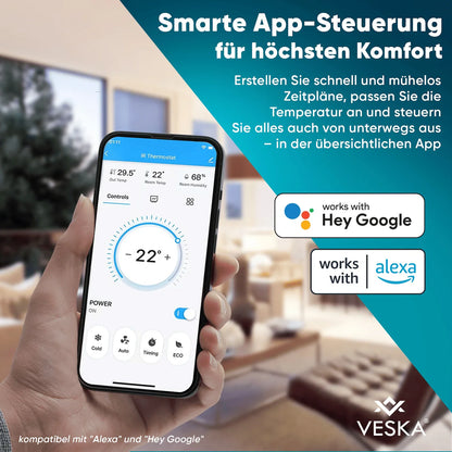 Mobile Klimaanlage 12000 BTU/h (3.500 Watt) - Mobiles Klimagerät 4in1 mit WiFi/App Monoblock Kältemittel - Fernbedienung, 24h-Timer, Luftentfeuchter, Nachtmodus