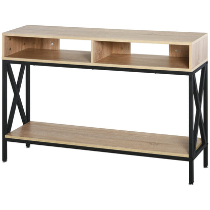 HOMCOM Konsolentisch für den Flur mit 2 Fächern und Ablage 120x23,5x75 cm Eiche und Schwarz