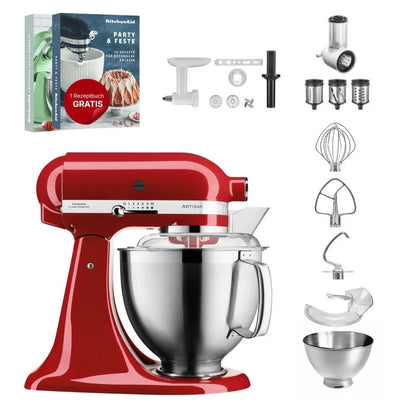 KitchenAid 4,8 L 5KSM185 Artisan Küchenmaschine Allrounderset Fleischwolf+Spritzgebäck+Gemüseschneider