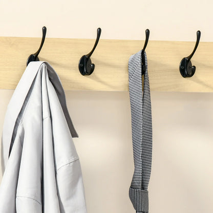 HOMCOM Coat Rack with Bench and Metal Shoe Rack with 3 Shelves and 4 Hooks for Hanging Clothes for Hallway/Entrance 60x40x175 cm Black and Natural