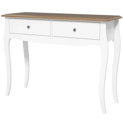 HOMCOM Konsolentisch Flurtisch mit 2 Schubladen im französischen Stil für Flur Schlafzimmer Wohnzimmer 100x35x76,5 cm Weiß und Dunkelbraun