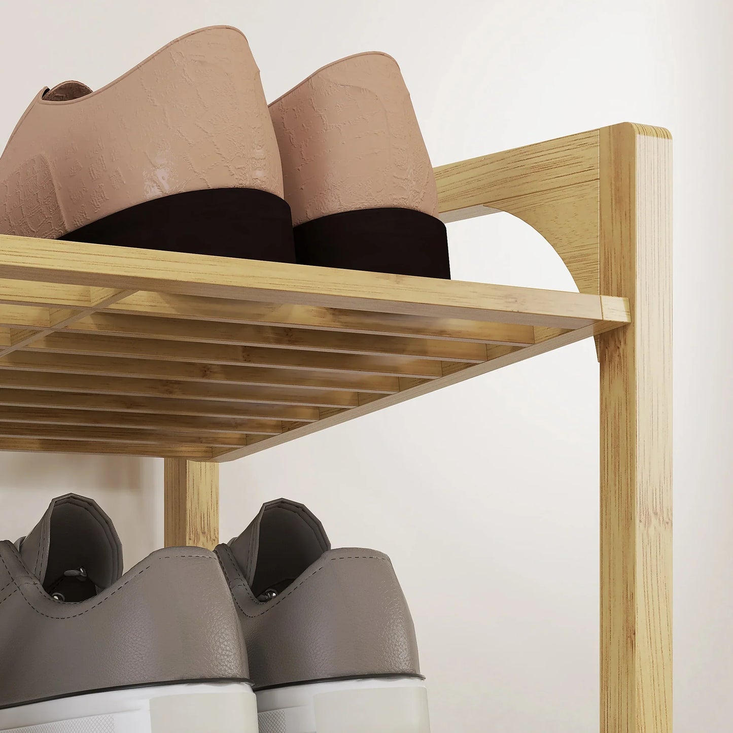HOMCOM Schuhregal, Schuhständer mit 4 Ebenen aus Bambus, für max. 12 Paar Schuhe, Schuhregal mit Griff für Flur, Schlafzimmer, 76 x 33 x 67 cm, Natur