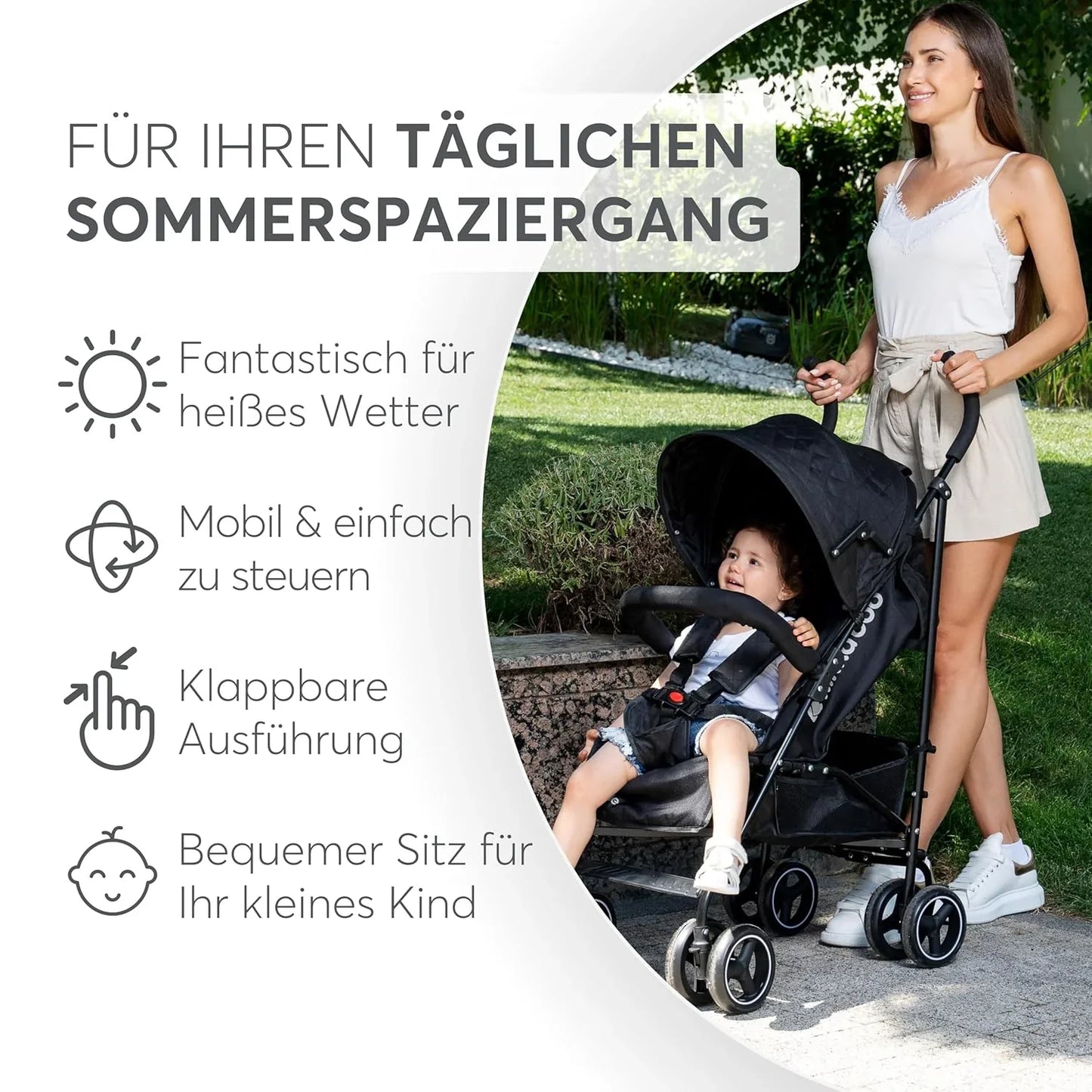 KikkaBoo BEETLE Stroller, Pushchair up to 22 kg, foldable, lightweight, compact, Black