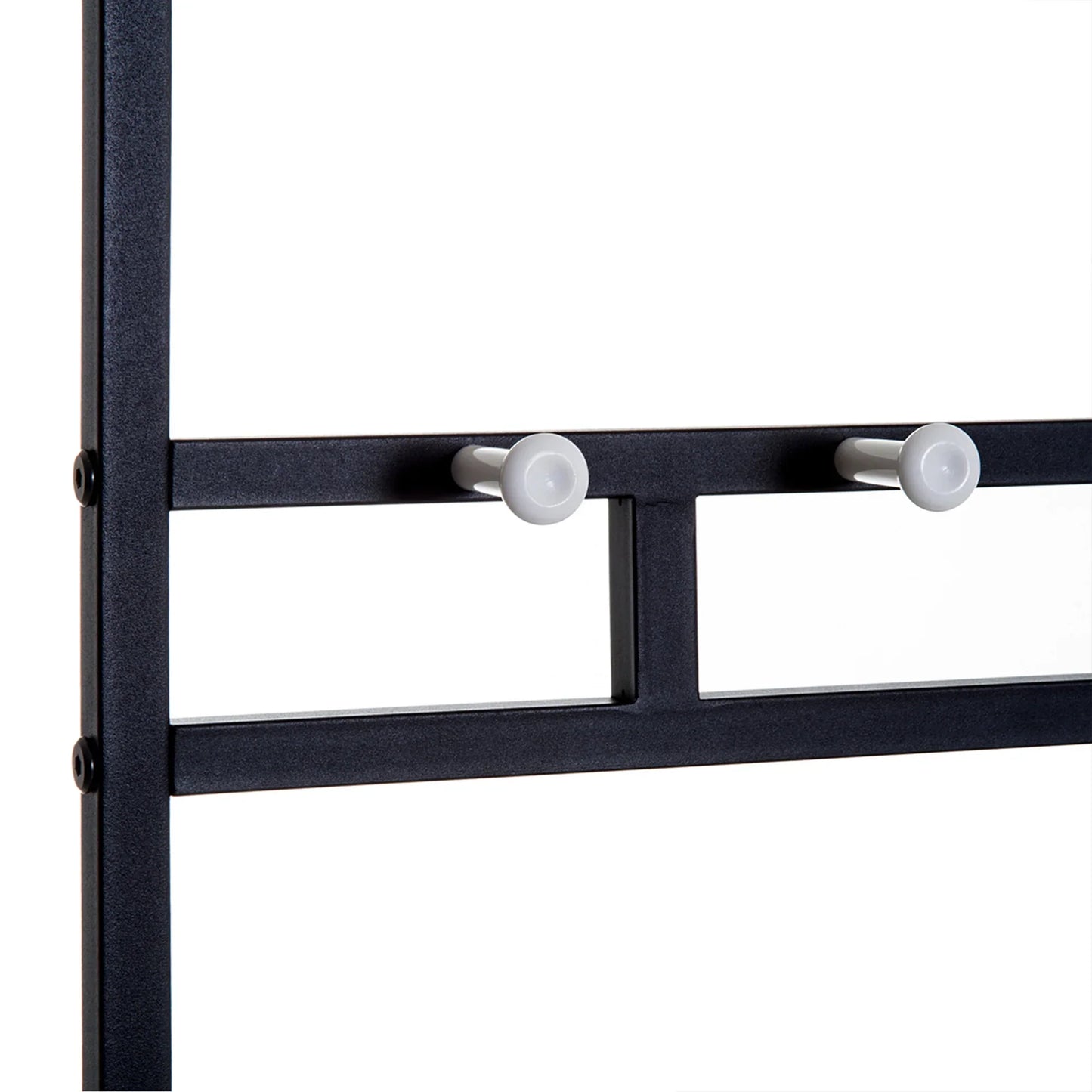 HOMCOM Garderobenständer mit 5 Haken und Schuhbank mit 2 Ebenen, Metallkleiderständer für Flur, Schlafzimmer, 72,5 x 35 x 180 cm