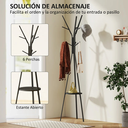 HOMCOM Kleiderständer in Baumform Metall mit 9 Haken und Regal Vintage Garderobe für Schlafzimmer und Wohnzimmer 45x45x180 cm Schwarz