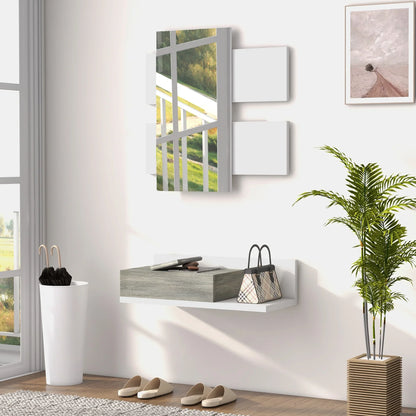 HOMCOM Flurmöbel-Set mit Spiegel und Konsole, Wandmontage, Modern, 75x3,5x75 cm und 75x30,5x20 cm, Grau und Weiß
