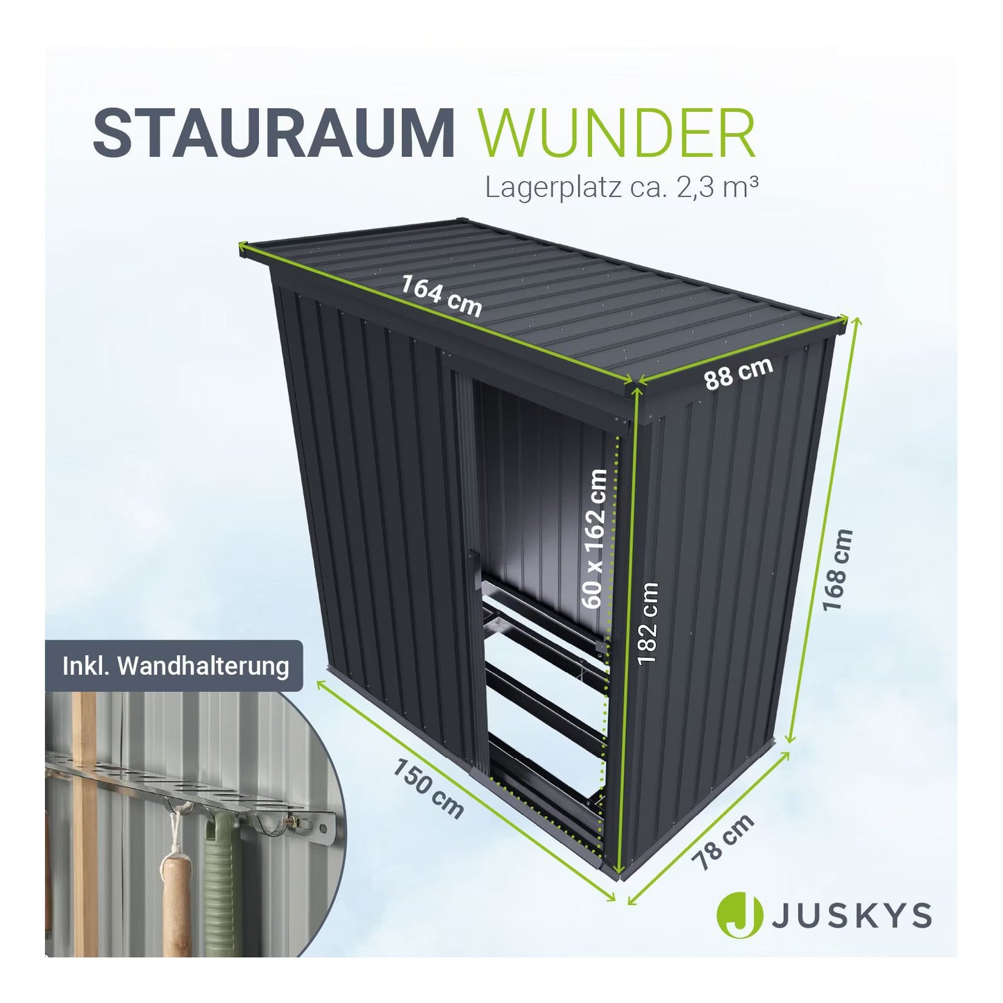 Juskys Gerätehaus Metall – Dunkelgrau, wetterfest mit Fundamentrahmen, Schiebetür & abschließbar - für Garten & Aufbewahrung