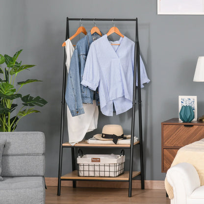 HOMCOM Clothes Rack with Shoe Shelf, Laundry Shelf, Metal + Wood Black + Natural 64 x 42.5 x 149 cm