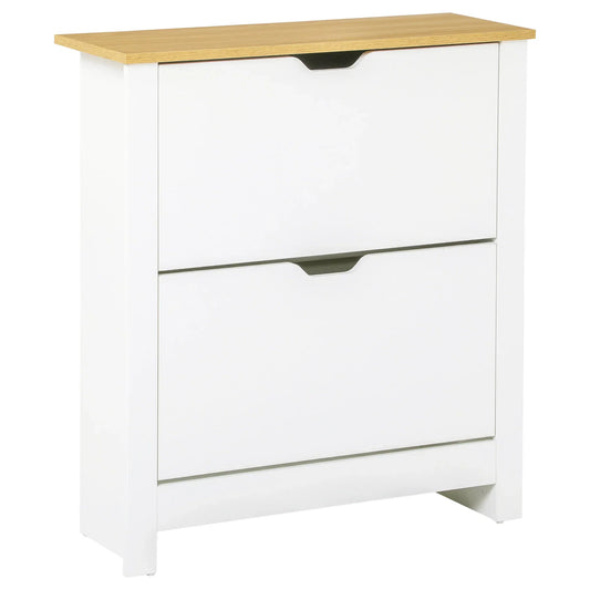 HOMCOM Modern Shoe Cabinet Entrance Shoe Rack for 12 Pairs of Shoes with Drop-Down Drawers and Adjustable Shelves Slim Shoe Storage for Hallway 72x26x80 cm White