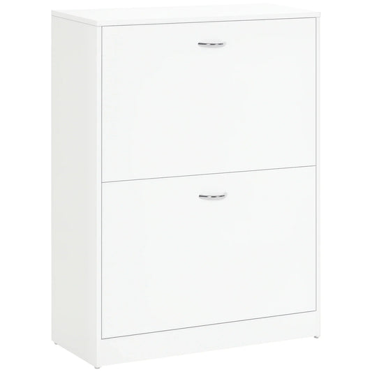 HOMCOM Moderner Schuhschrank für den Eingangsbereich - Schmales Schuhregal mit 2 Schubladen und verstellbaren Regalen für Flur 60x24x80 cm Weiß