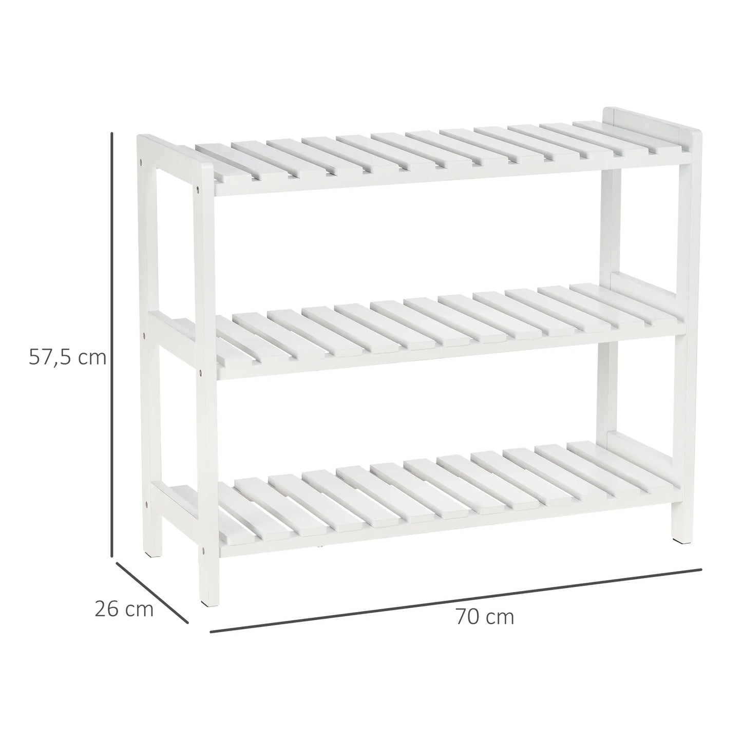 HOMCOM Wooden Shoe Rack 3-tier for up to 9 pairs of shoes in the entrance area 70x26x57.5 cm White
