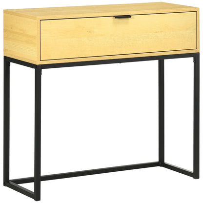 HOMCOM Console Table with Drawer Modern Side Table with Steel Legs for Hallway, Living Room, Bedroom 80x30x76 cm Natural