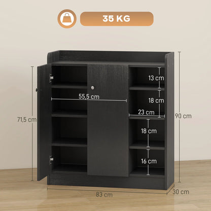 HOMCOM Shoe Cabinet with 2 Doors - Slim Shoe Rack with Adjustable Shelves for 12 Pairs of Shoes for Hallway and Entrance Area 83x30x90 cm Black