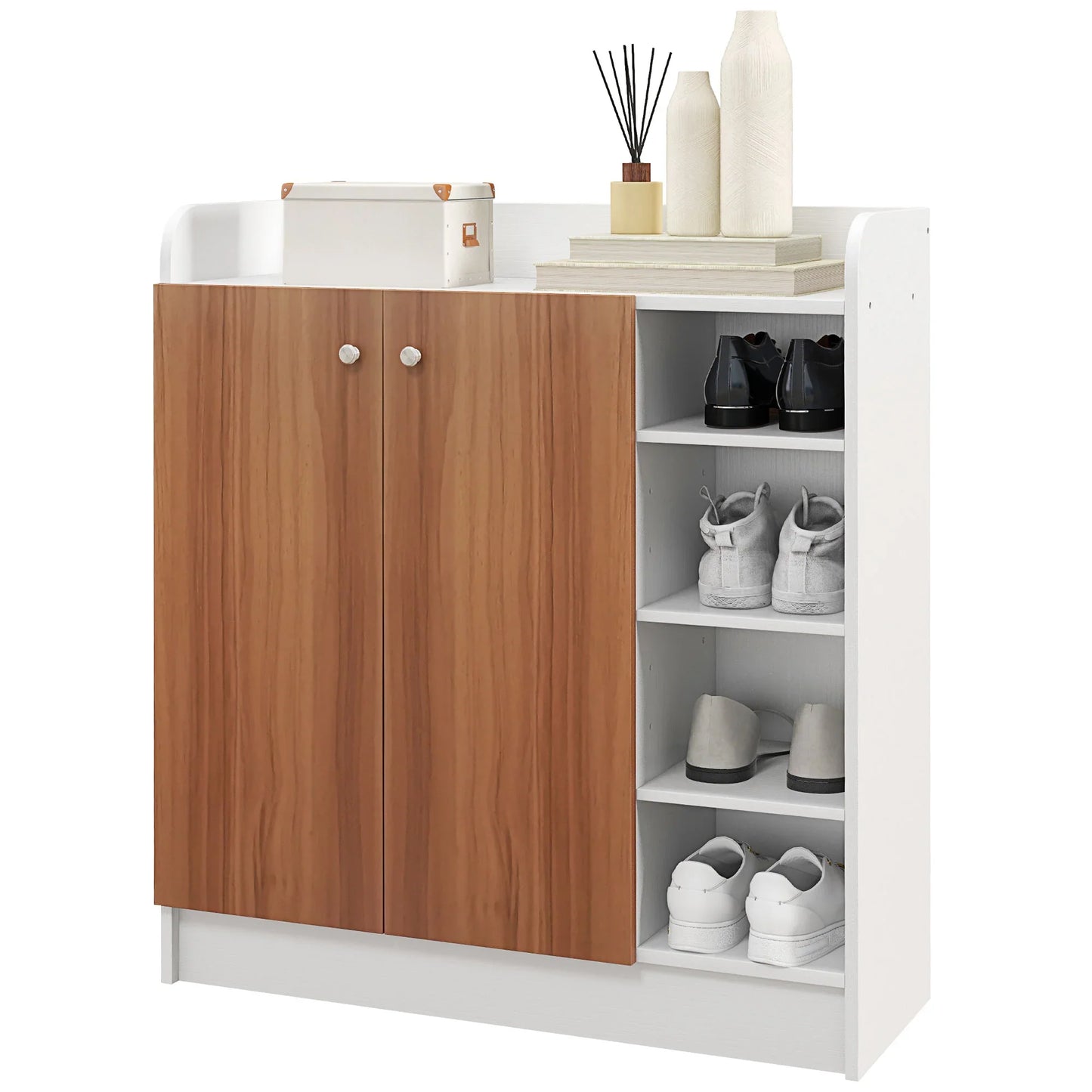 HOMCOM Schuhschrank mit 2 Türen – Schmaler Schuhregal mit verstellbaren Regalen für 12 Paar Schuhe – 83x30x90 cm Natur