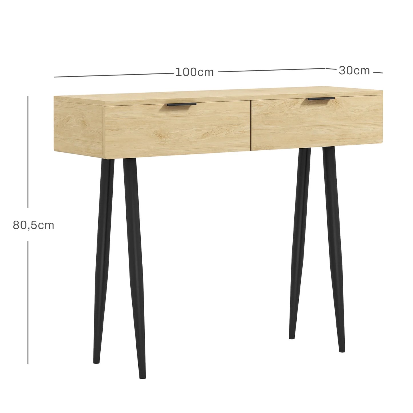 HOMCOM Console Table for Hallway with 2 Drawers and Steel Legs, 100x30x80.5 cm, Oak