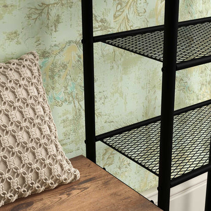 HOMCOM Garderobenständer mit Schuhregal und 5 Ablagen – Garderobenständer mit 6 Haken zum Aufhängen von Taschen und Kleidung im Industrie-Design 92,5x28,2x182 cm Rustikal Braun