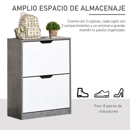 HOMCOM Wooden Shoe Cabinet Shoe Rack with 2 Folding Doors and 4 Shelves for 8 Pairs in the Entrance Hallway Bedroom 62.5x26x81 cm Grey