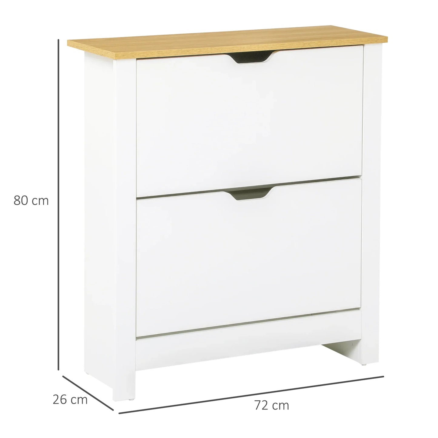 HOMCOM Modern Shoe Cabinet Entrance Shoe Rack for 12 Pairs of Shoes with Drop-Down Drawers and Adjustable Shelves Slim Shoe Storage for Hallway 72x26x80 cm White