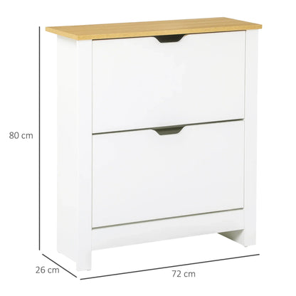 HOMCOM Modern Shoe Cabinet Entrance Shoe Rack for 12 Pairs of Shoes with Drop-Down Drawers and Adjustable Shelves Slim Shoe Storage for Hallway 72x26x80 cm White