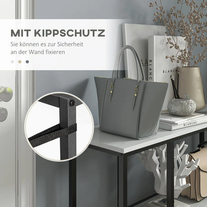 HOMCOM Konsolentisch, Flurtisch mit 3 Regalen, 100 x 30 x 80 cm, Beistelltisch, kleiner Präsentationstisch für schmale Räume, Flur, Diele, Wohnzimmer, Schlafzimmer, Weiß