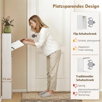 HOMCOM Metall-Schuhschrank mit 3 Kippschubladen – schlanker, wandmontierter Schuhschrank für 6 Paar Schuhe, 55 x 15 x 105,5 cm, Weiß