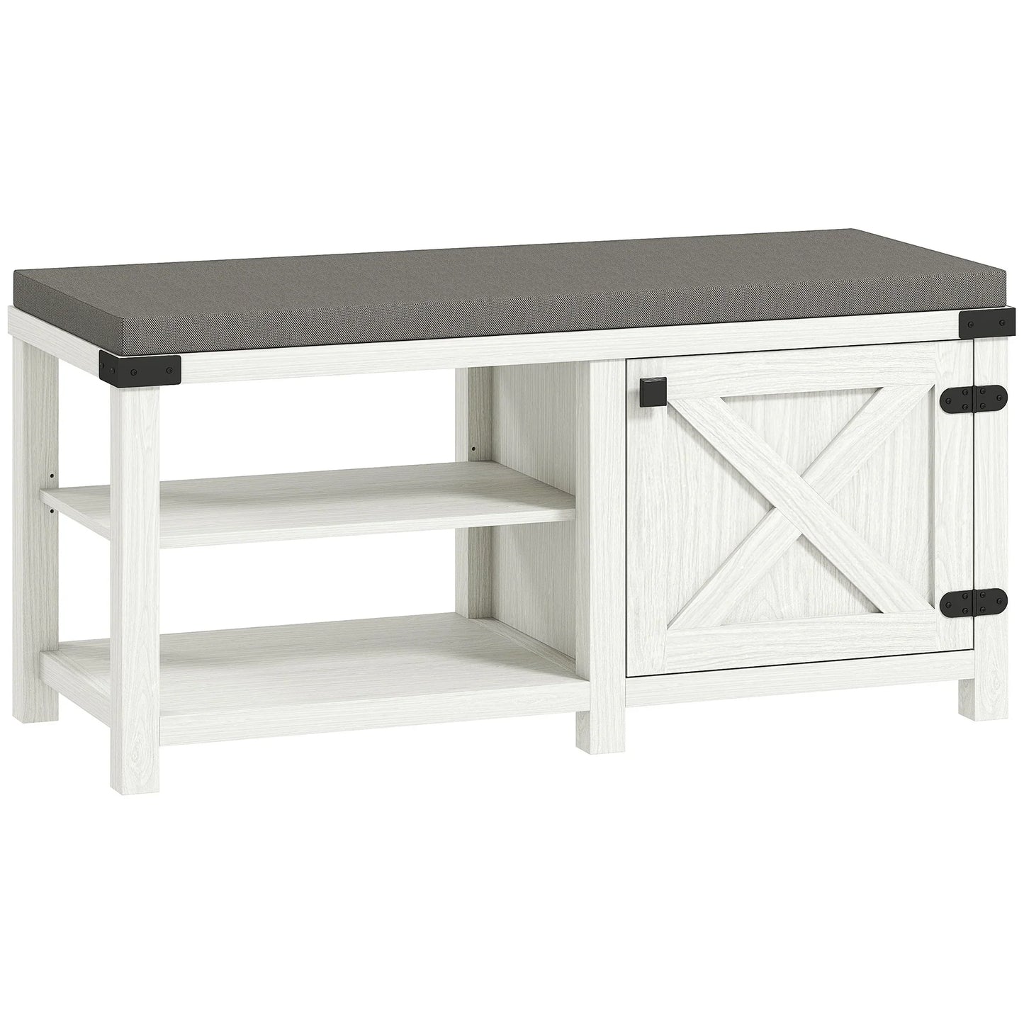 HOMCOM Rustic Shoe Bench Shoe Organizer with Seating Shoe Storage Bench with Compartments and Cushion for 7 Pairs of Shoes for Hallway Living Room Bedroom 100x40x48 cm White and Grey