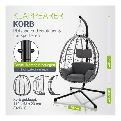 Juskys Korb-Hängesessel Aria faltbar & höhenverstellbar mit Eisengestell bis 130 kg Dunkelgrau