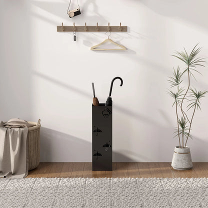 HOMCOM Regenschirmständer mit 4 Haken, abnehmbare Wasserauffangschale, dekorativer Regenschirmhalter für Sonnenschirme, Regentage & Gehstöcke, Stahl 15,5 x 15,5 x 49 cm Schwarz