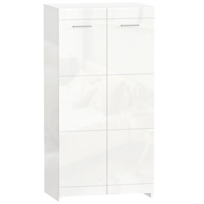 HOMCOM Schuhschrank, 2-türig, 5 Ablagen, verstellbare Einlegeböden, fasst 10 Paar, Hochglanzweiß, 55 x 36 x 108 cm