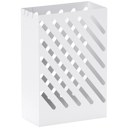 HOMCOM Regenschirmständer mit 4 Haken und herausnehmbarer Tropfschale - Regenschirmhalter für Gehstöcke & Regenschirme, Stahl 28 x 14 x 41 cm Weiß