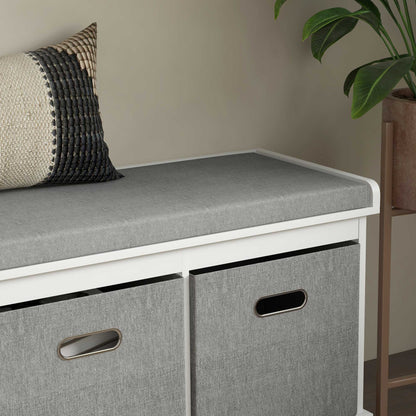 HOMCOM Entrance Shoe Bench with 3 Drawers, Shoe Storage Bench with Wood and Fabric Upholstery, Shoe Rack for 3 Pairs of Shoes, Living Room and Hallway, 105x35x47 cm, White