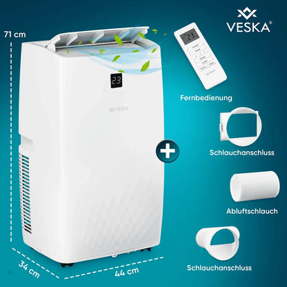 Mobile Klimaanlage 12000 BTU/h (3.500 Watt) - Mobiles Klimagerät 4in1 mit WiFi/App Monoblock Kältemittel - Fernbedienung, 24h-Timer, Luftentfeuchter, Nachtmodus