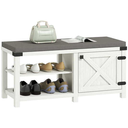 HOMCOM Rustic Shoe Bench Shoe Organizer with Seating Shoe Storage Bench with Compartments and Cushion for 7 Pairs of Shoes for Hallway Living Room Bedroom 100x40x48 cm White and Grey