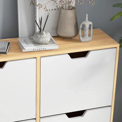 HOMCOM Schuhschrank mit 4 Klappen und verstellbaren Einlegeböden, Schuhaufbewahrungsschrank für 16 Paar Schuhe, schmales Schuhregal für den Eingangsbereich 95x26x95 cm Naturholz