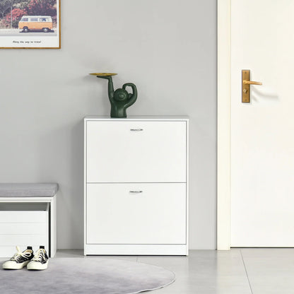 HOMCOM Moderner Schuhschrank für den Eingangsbereich - Schmales Schuhregal mit 2 Schubladen und verstellbaren Regalen für Flur 60x24x80 cm Weiß