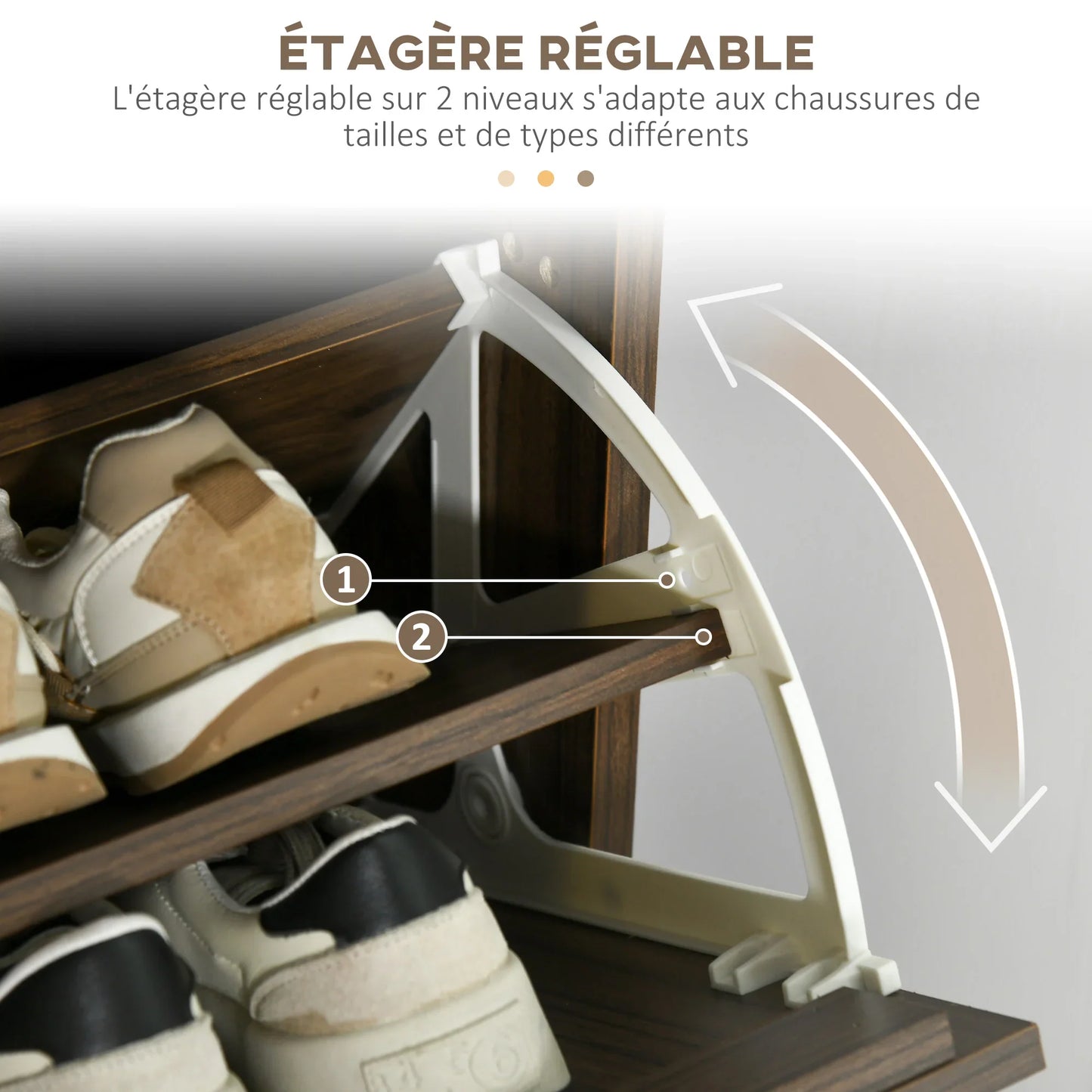 HOMCOM Schuhschrank mit 3 Klappen, für 18 Paare, 3 Fächer, große Kapazität für Eingangsbereich, Flur, Wohnzimmer, 63 x 24 x 117 cm, Dunkelwalnuss