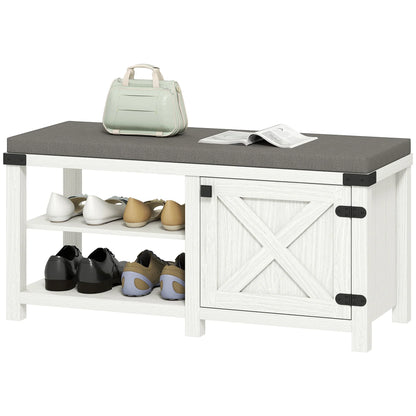 HOMCOM Rustic Shoe Bench Shoe Organizer with Seating Shoe Storage Bench with Compartments and Cushion for 7 Pairs of Shoes for Hallway Living Room Bedroom 100x40x48 cm White and Grey