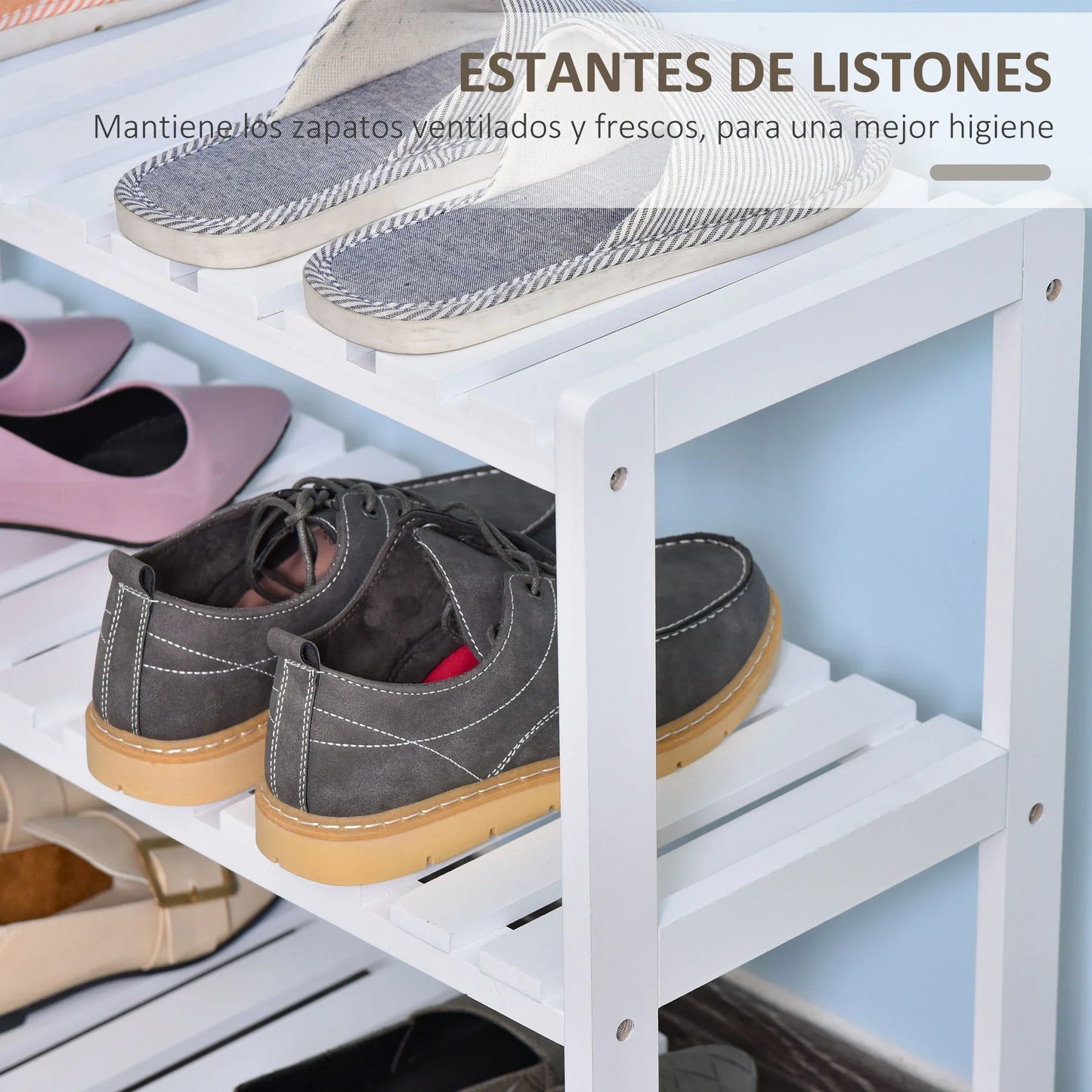 HOMCOM Wooden Shoe Rack 3-tier for up to 9 pairs of shoes in the entrance area 70x26x57.5 cm White