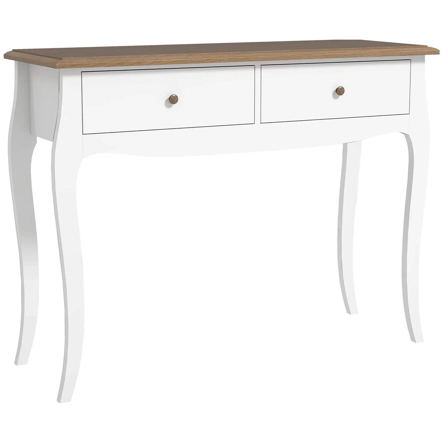 HOMCOM Konsolentisch Flurtisch mit 2 Schubladen im französischen Stil für Flur Schlafzimmer Wohnzimmer 100x35x76,5 cm Weiß und Dunkelbraun
