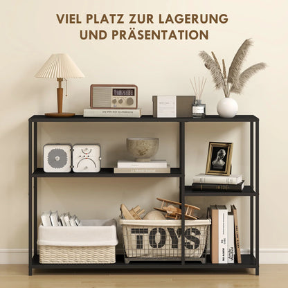 HOMCOM Konsolentisch Flurtisch mit 4 Regalen, Beistelltisch mit Stahlrahmen, Metallregal für kleine Räume, Eingangsbereich, Flur, Wohnzimmer, 110 x 30 x 75 cm Schwarz