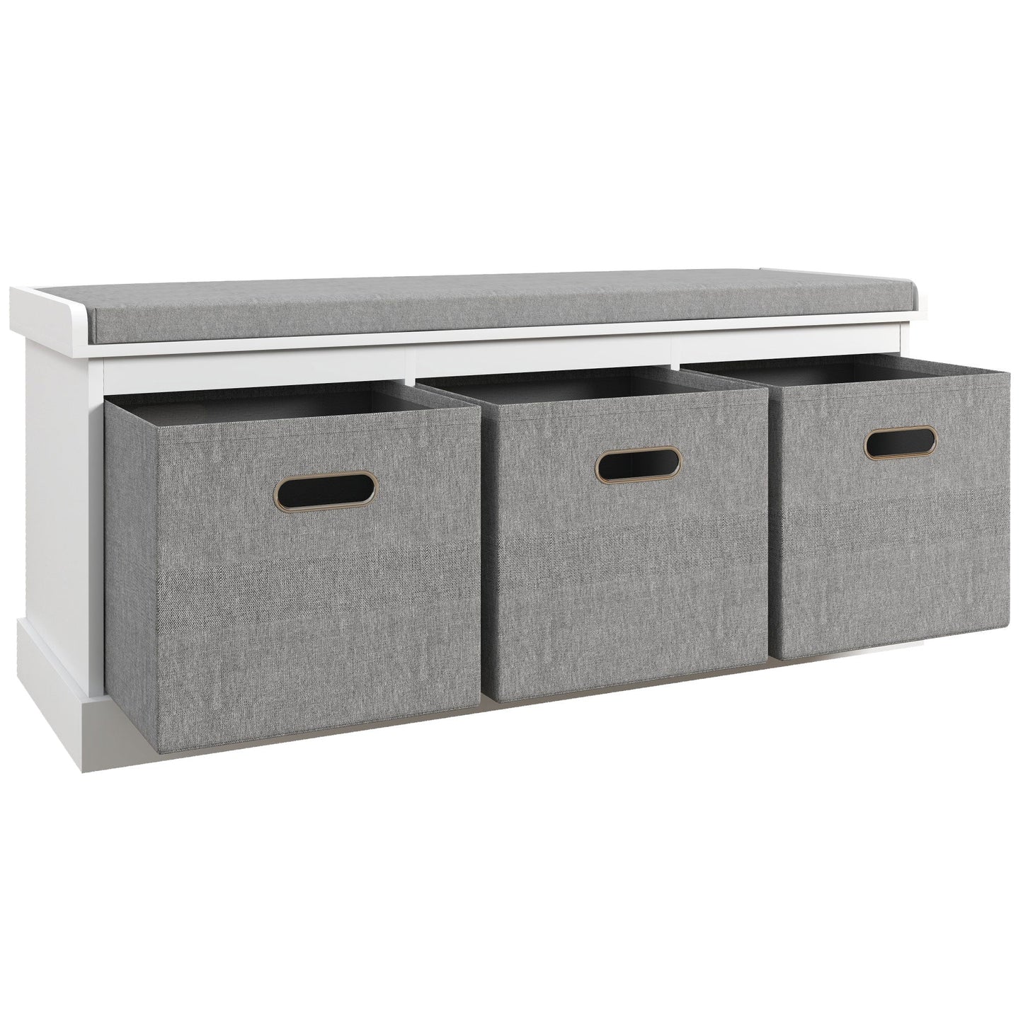 HOMCOM Entrance Shoe Bench with 3 Drawers, Shoe Storage Bench with Wood and Fabric Upholstery, Shoe Rack for 3 Pairs of Shoes, Living Room and Hallway, 105x35x47 cm, White