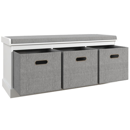 HOMCOM Entrance Shoe Bench with 3 Drawers, Shoe Storage Bench with Wood and Fabric Upholstery, Shoe Rack for 3 Pairs of Shoes, Living Room and Hallway, 105x35x47 cm, White