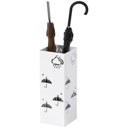 HOMCOM Regenschirmständer aus Stahl mit 4 Haken und abnehmbarem Tropfbehälter – Weißer Regenschirmhalter für Flur und Büro 15,5x15,5x41 cm
