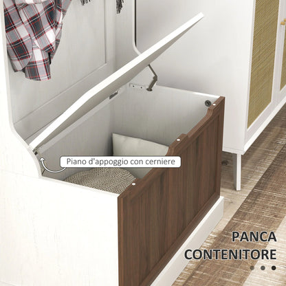 HOMCOM 3-in-1 Garderobenständer mit Schuhbank, platzsparender Standgarderobe mit 4 Haken und Ablagebank, MDF, für Flur, Schlafzimmer, 71,5x39,5x170 cm, Weiß und Braun