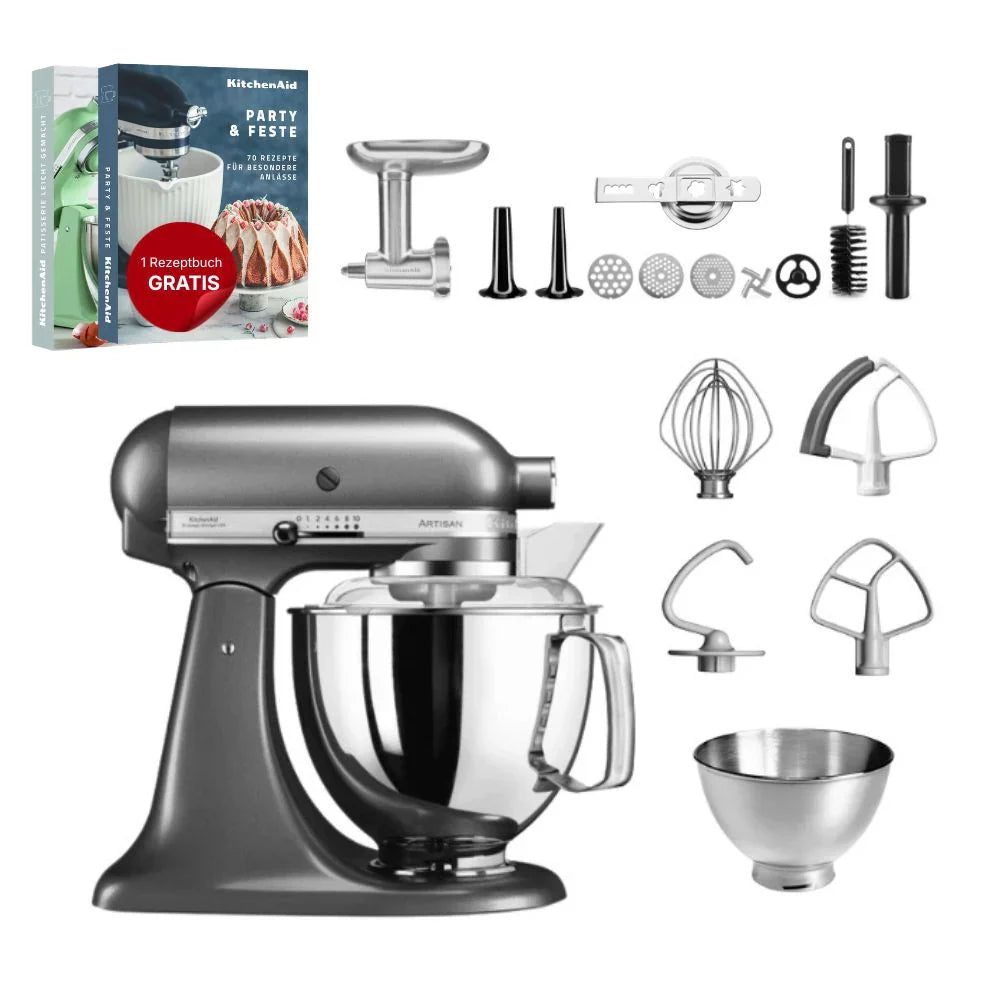 KitchenAid 4,8 L 5KSM175 Artisan Küchenmaschine Meatlover mit Ganzmetall-Fleischwolf und Spritzgebäckvorsatz