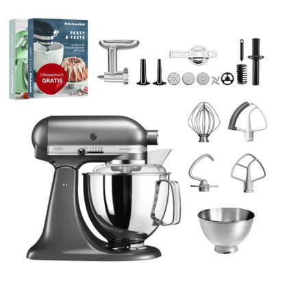 KitchenAid 4,8 L 5KSM175 Artisan Küchenmaschine Meatlover mit Ganzmetall-Fleischwolf und Spritzgebäckvorsatz