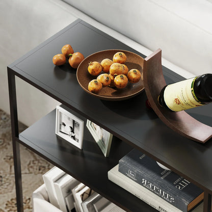 HOMCOM Konsolentisch Flurtisch mit 4 Regalen, Beistelltisch mit Stahlrahmen, Metallregal für kleine Räume, Eingangsbereich, Flur, Wohnzimmer, 110 x 30 x 75 cm Schwarz