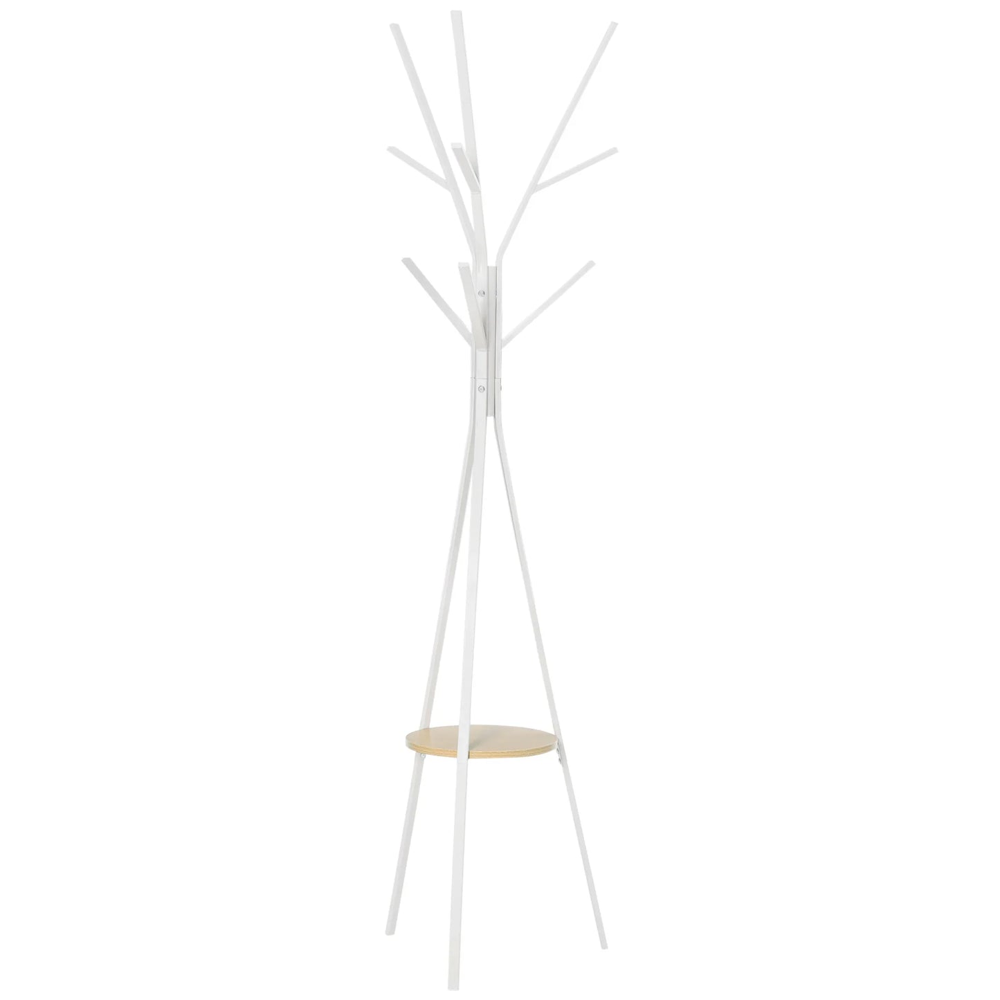 HOMCOM Garderobenständer, Hutständer mit 8 Haken, Kleiderständer mit Ablage, Standgarderobe für Kleidung, Hüte, Taschen, Metall, Weiß, 45 x 45 x 180 cm