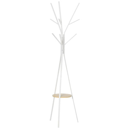 HOMCOM Garderobenständer, Hutständer mit 8 Haken, Kleiderständer mit Ablage, Standgarderobe für Kleidung, Hüte, Taschen, Metall, Weiß, 45 x 45 x 180 cm